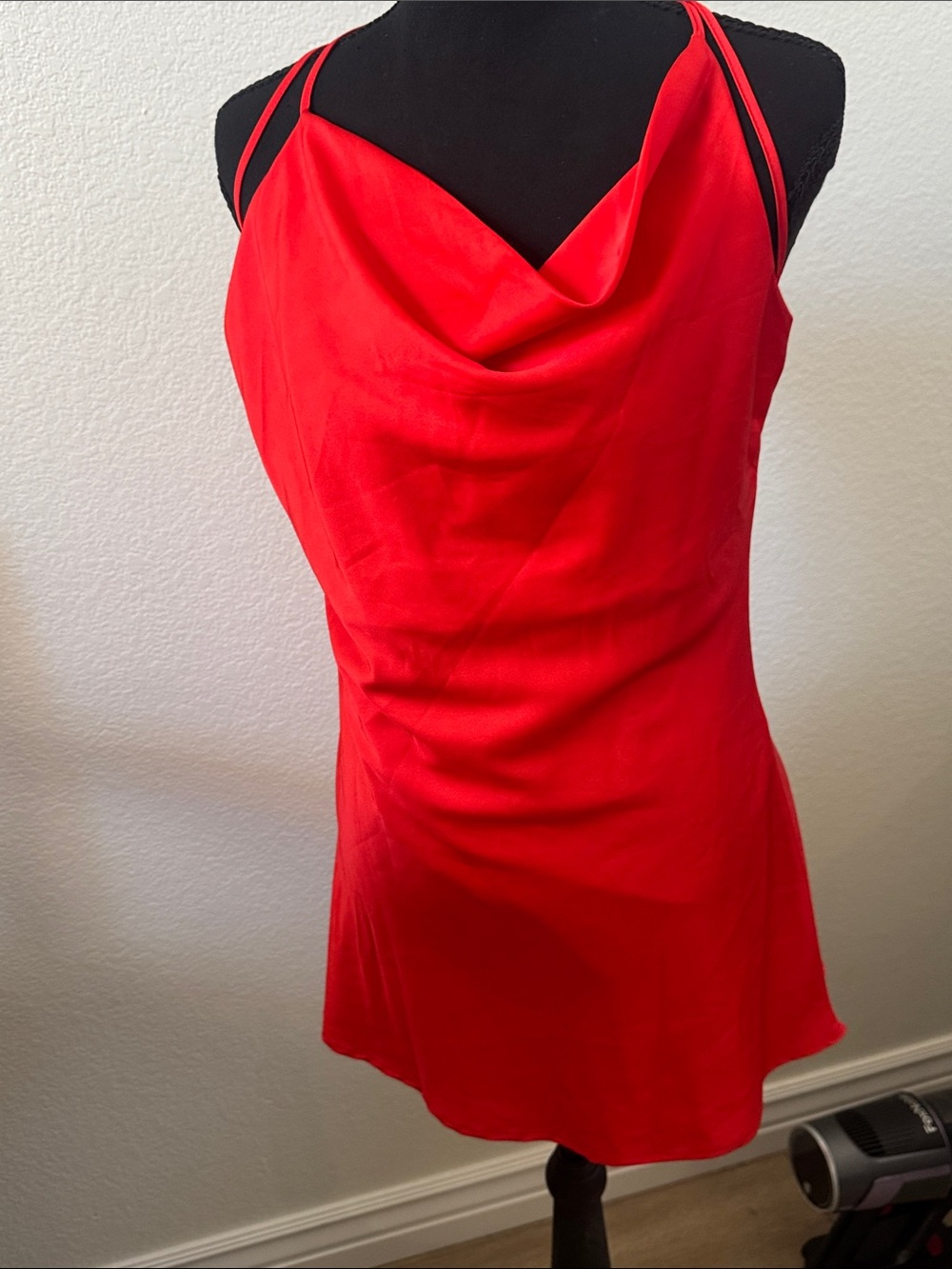 Scarlet Cowl Neck Mini Dress with Double Spaghetti Straps